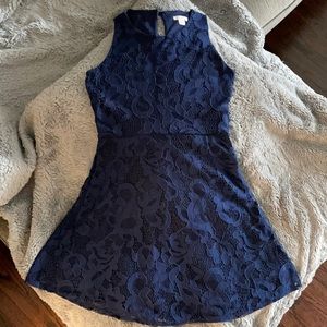 Fit and Flare Navy Blue Floral Lace Dress- XS